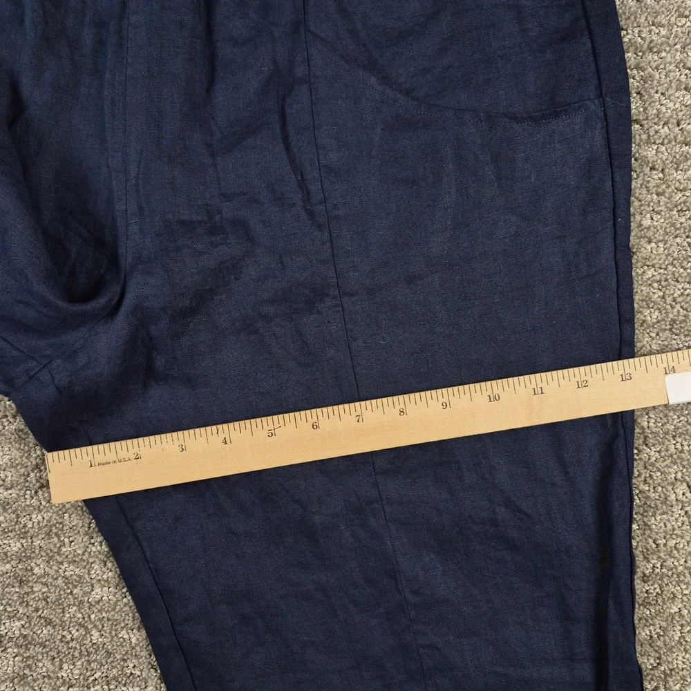Quince Pants Womens L Blue European Linen Tapered Ankle Deep Navy